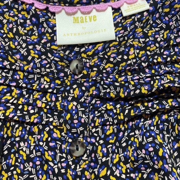 Maeve by Anthropologie Berwick Top Black Print Button Down Size S 3/4 Sleeves - Picture 8 of 14